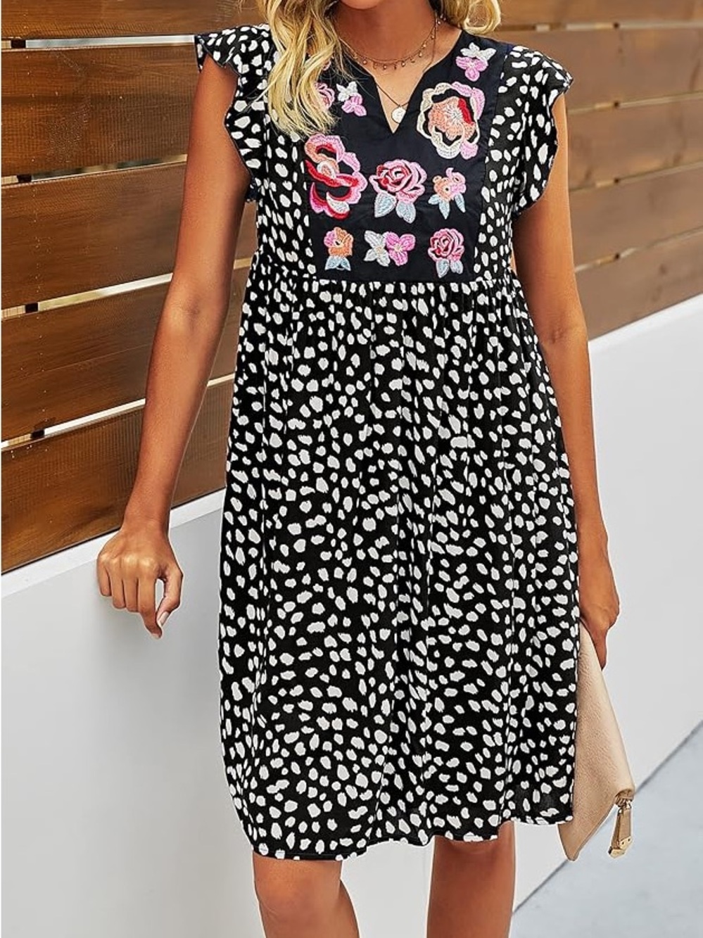 Embroidered Leopard Mini Bohemian Dress